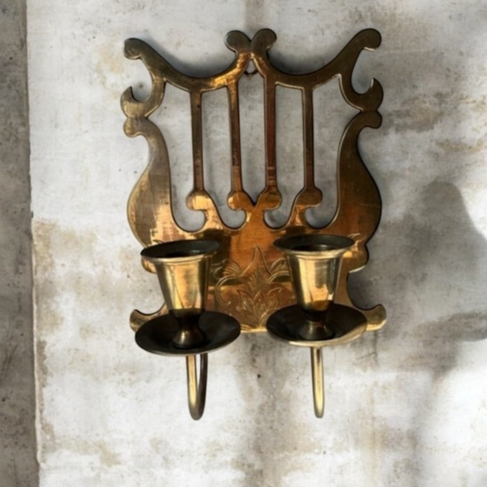 Vintage brass wall candelabra,candle holder for 2 candles